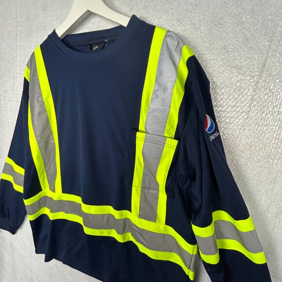 Safety Shirt Mens‎ XL Long Sleeve Reflective Jersey Navy Green Pepsi - Picture 3 of 14